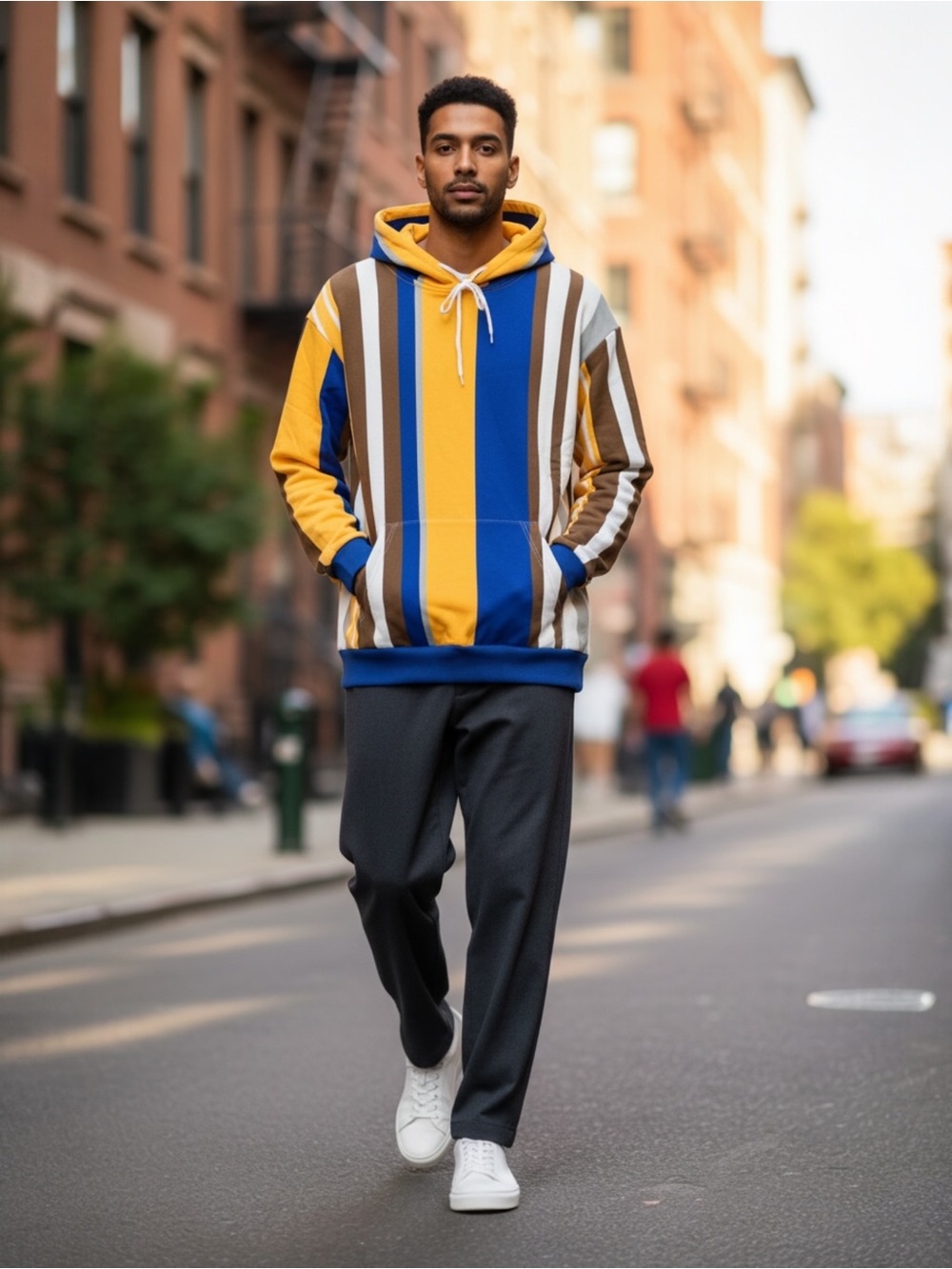 American Stitch Pullover Hoodie Bold Vertical Stripes Men’s L Sweatshirt